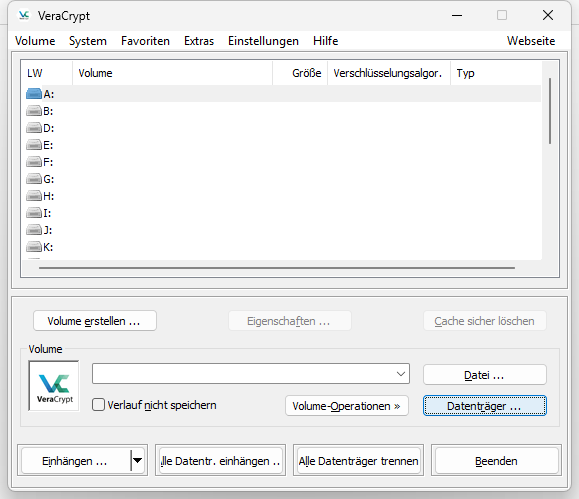 Veracrypt Fenster