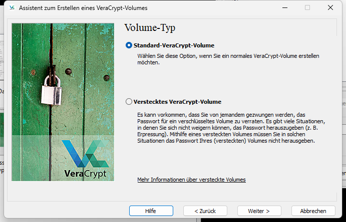 Standard Veracrypt Volume auswählen
