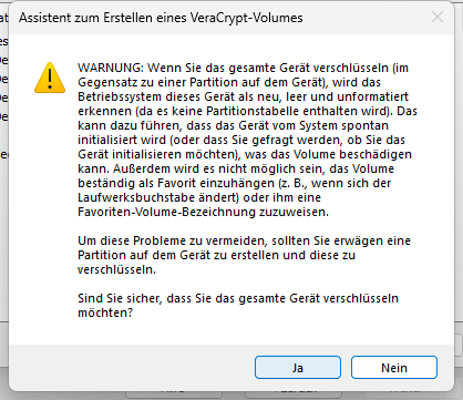 Bestätigen, dass kompletter Datenträger verschlüsselt werden soll