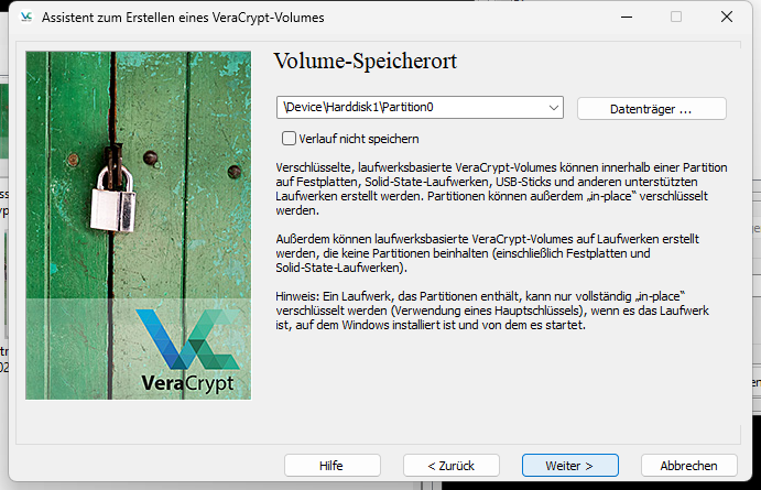 Datenträger auswählen, der verschüsselt werden soll