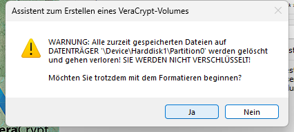 Bestätigung Datenträger wird formatiert