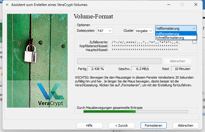 Vollformatierung auswählen